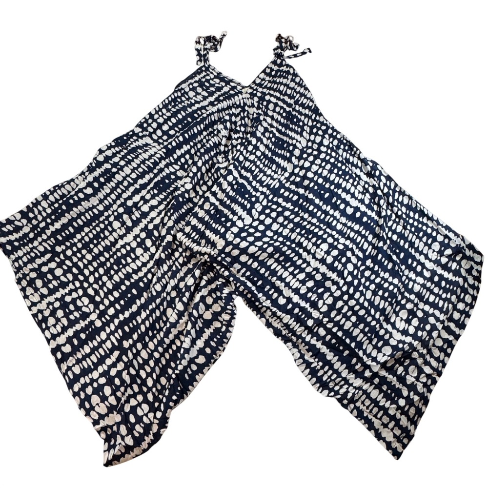 Y2K Bali Prema Navy Harem Jumpsuit Shoulder Tie One Size Boho Flowy Whimsical